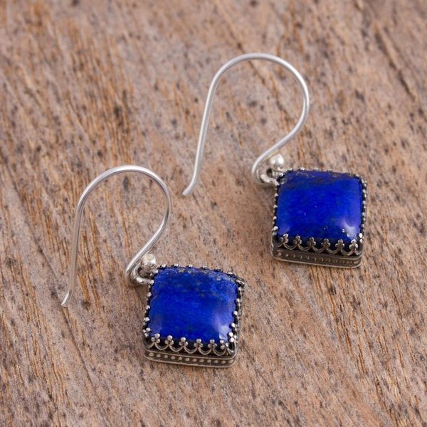 Alternate image for Square Lapis Lazuli Dangle Earrings from Mexico Blue Crowns