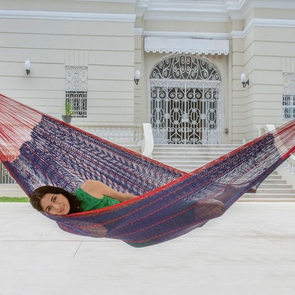 Alternate image for Blue Cotton Maya Hammock with Red Trim from Mexico Puerto Vallarta