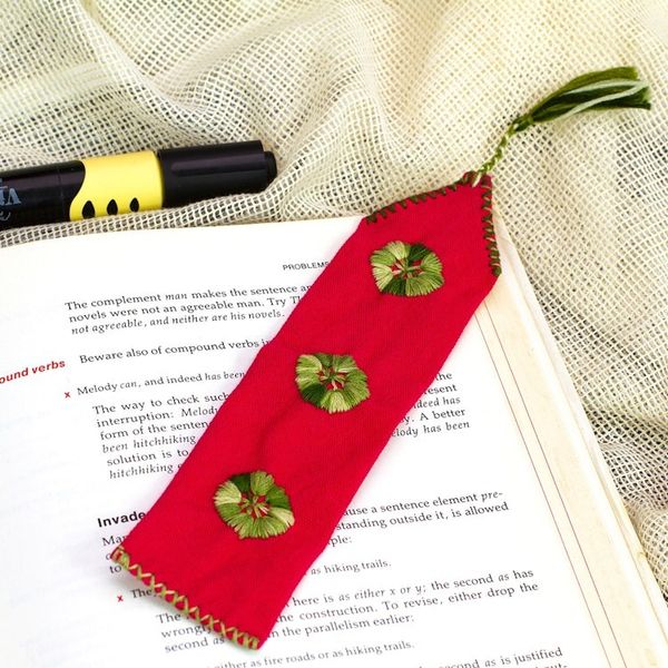 Alternate image for Red Hand Woven Cotton Bookmark with Embroidery Storyteller