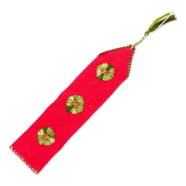 Alternate image for Red Hand Woven Cotton Bookmark with Embroidery Storyteller