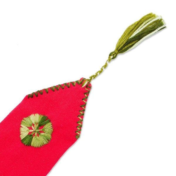 Alternate image for Red Hand Woven Cotton Bookmark with Embroidery Storyteller