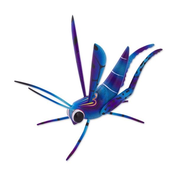 Alternate image for Wood Alebrije Cricket Sculpture in Blue from Mexico Blue Good Luck Cricket