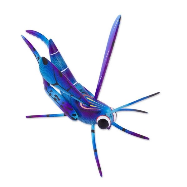 Alternate image for Wood Alebrije Cricket Sculpture in Blue from Mexico Blue Good Luck Cricket