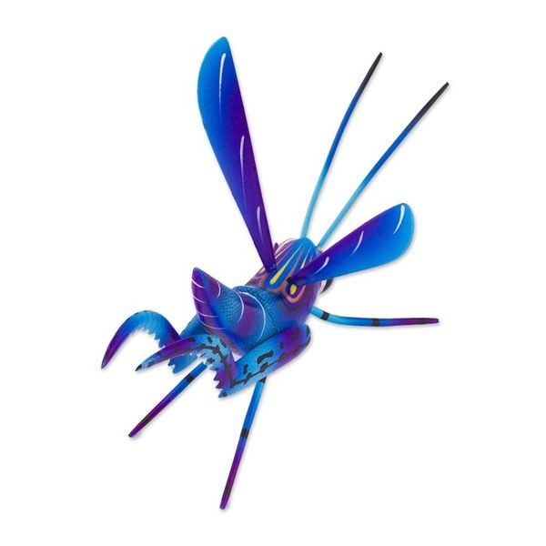 Alternate image for Wood Alebrije Cricket Sculpture in Blue from Mexico Blue Good Luck Cricket