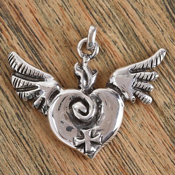 Alternate image for Handcrafted Sterling Silver Winged Heart and Cross Pendant Miracle of the Heart