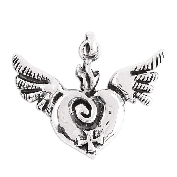 Alternate image for Handcrafted Sterling Silver Winged Heart and Cross Pendant Miracle of the Heart