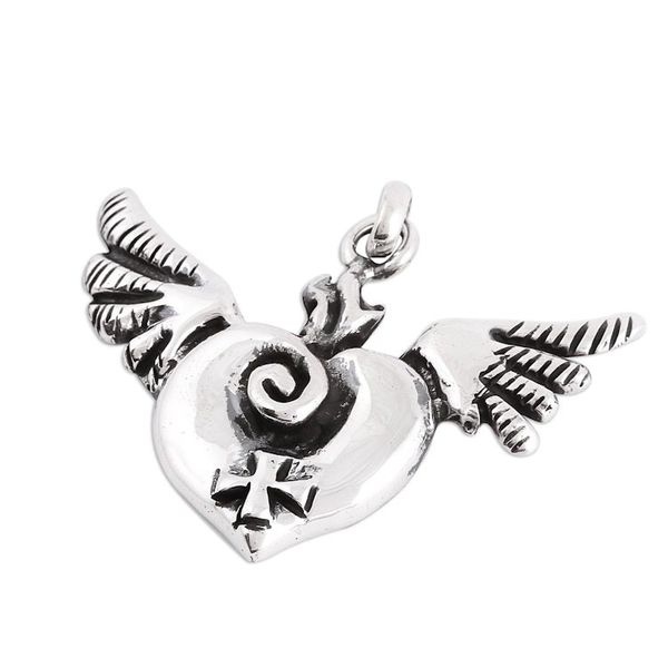 Alternate image for Handcrafted Sterling Silver Winged Heart and Cross Pendant Miracle of the Heart
