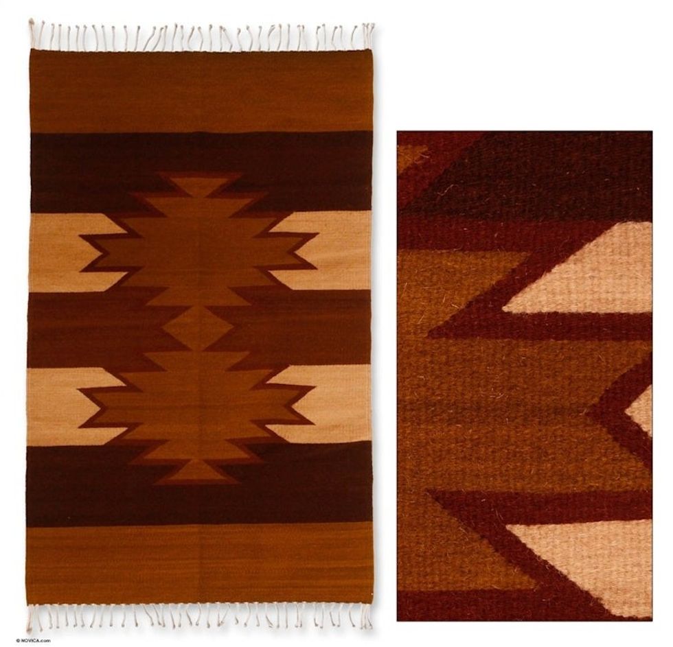 Zapotec wool rug 2.5x5 'Chestnut Stars'