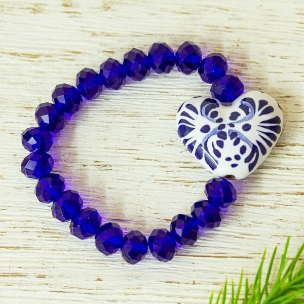 Alternate image for Ceramic and Crystal Heart Beaded Bracelet from Mexico Celestial Delight
