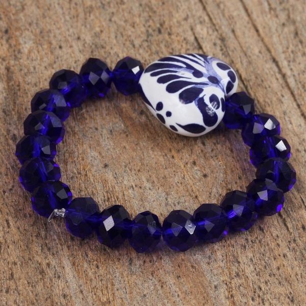 Alternate image for Ceramic and Crystal Heart Beaded Bracelet from Mexico Celestial Delight