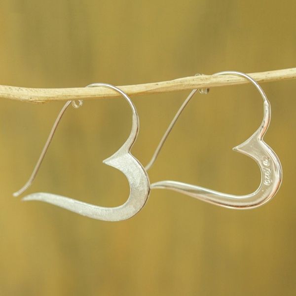 Alternate image for Handcrafted Modern Heart Theme Sterling Silver Post Earrings Mexican Heart
