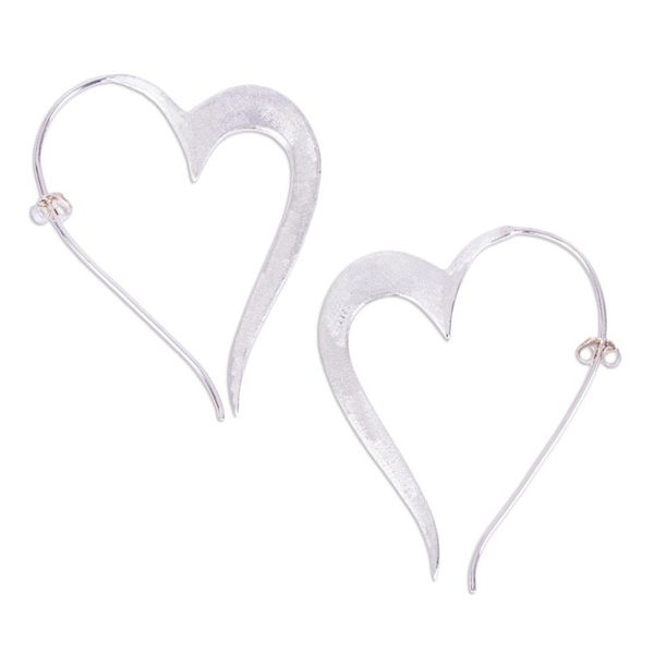 Alternate image for Handcrafted Modern Heart Theme Sterling Silver Post Earrings Mexican Heart
