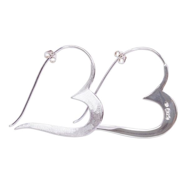 Alternate image for Handcrafted Modern Heart Theme Sterling Silver Post Earrings Mexican Heart