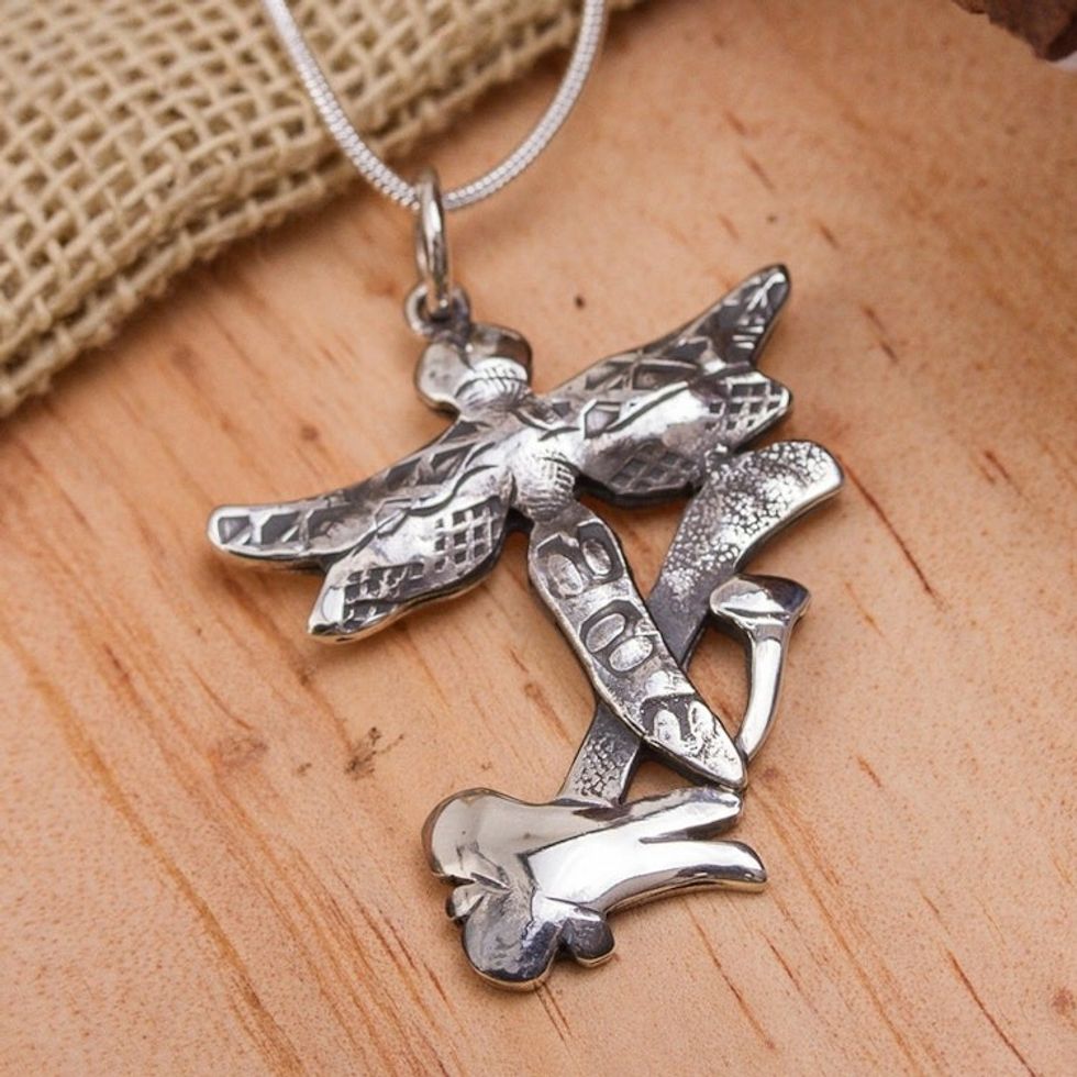 Hammer Dragonfly Art Sterling Silver Pendant Necklace 'The Hammer and the Dragonfly'