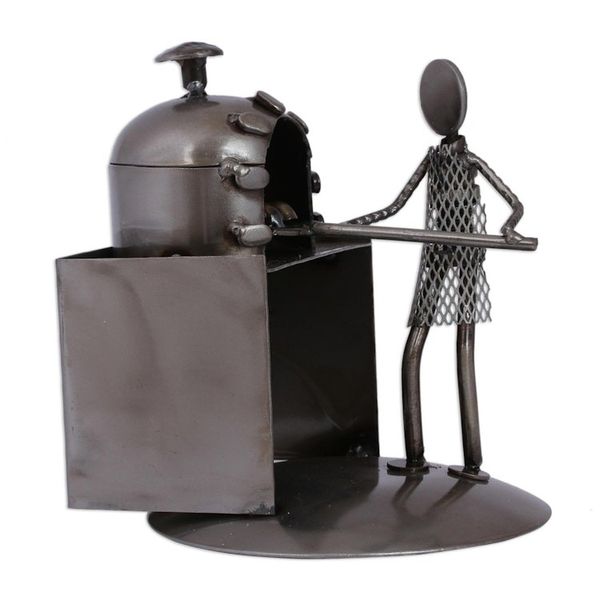 Alternate image for Upcycled Metal Auto Part Sculpture of a Baker from Mexico Baker