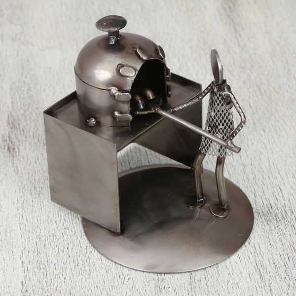 Alternate image for Upcycled Metal Auto Part Sculpture of a Baker from Mexico Baker