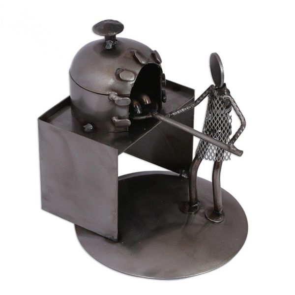 Alternate image for Upcycled Metal Auto Part Sculpture of a Baker from Mexico Baker