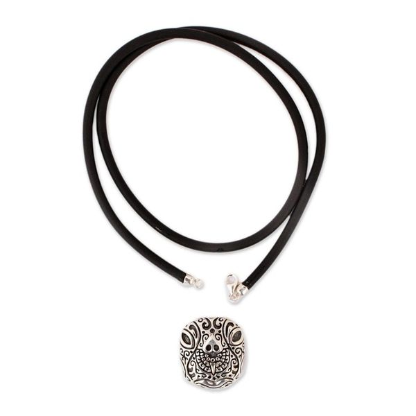 Alternate image for Sterling Silver Tortoise Pendant Necklace from Mexico Stylized Tortoise