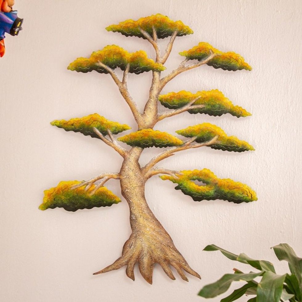Handcrafted Mexico Steel Wall Sculpture of a Tree 'Sunny Bonsai'