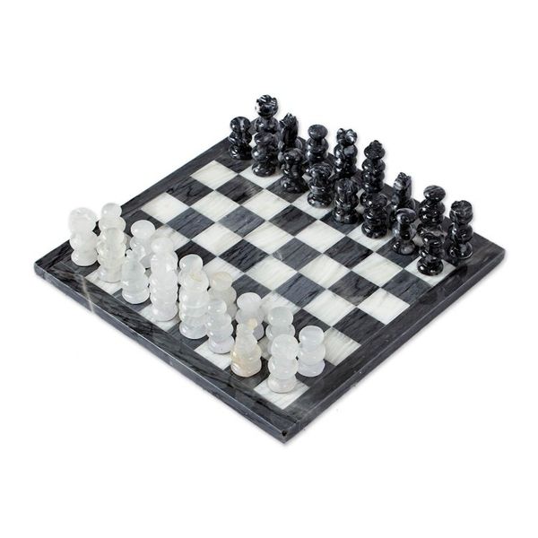 Alternate image for Grey and White Marble and Onyx Chess Set Sophisticated Challenge