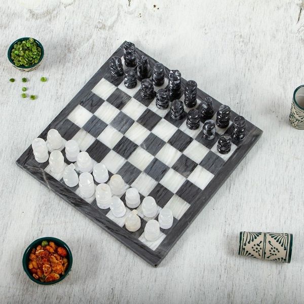 Alternate image for Grey and White Marble and Onyx Chess Set Sophisticated Challenge