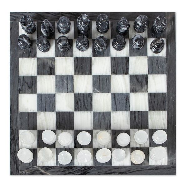Alternate image for Grey and White Marble and Onyx Chess Set Sophisticated Challenge