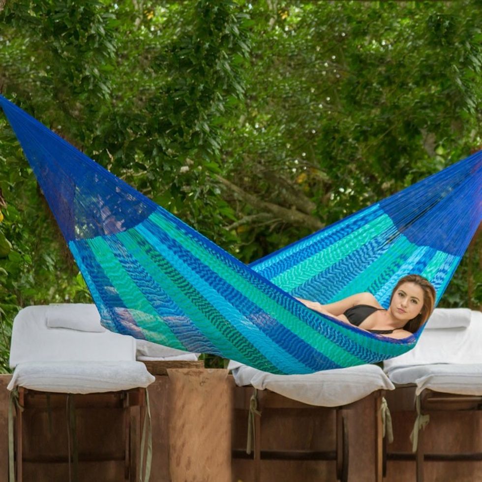 Striped Mayan Hammock Single 'Cool Lagoon'