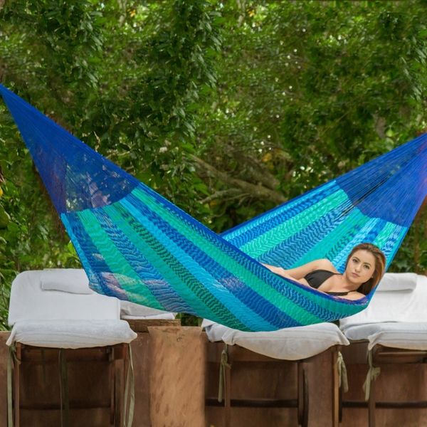 Alternate image for Striped Mayan Hammock Single Cool Lagoon