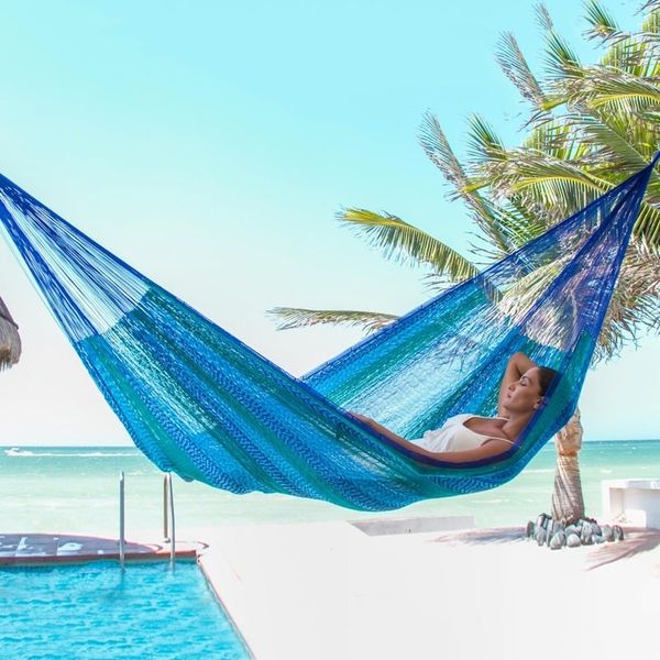 Alternate image for Striped Mayan Hammock Single Cool Lagoon