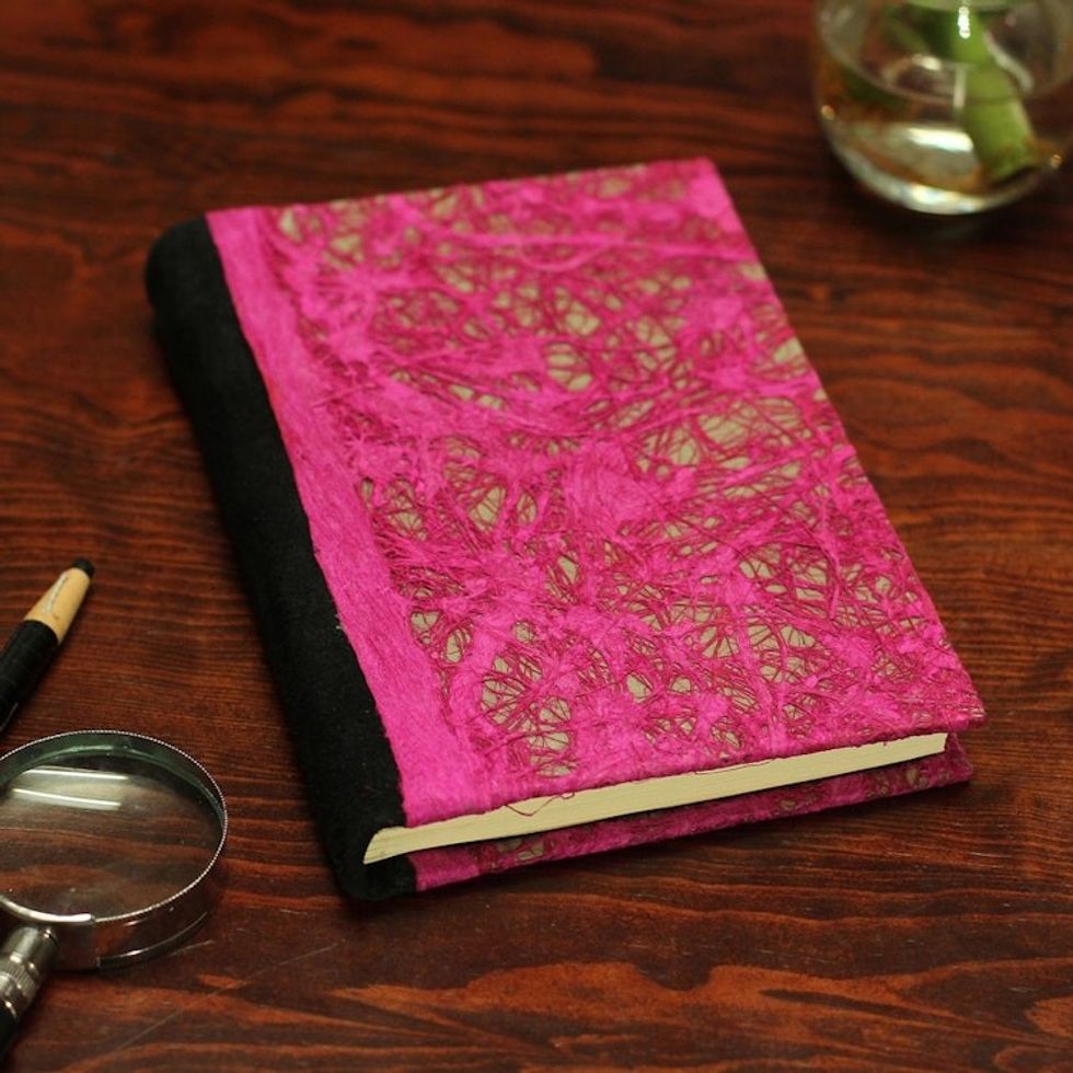 Recycled Paper Journal with Fuchsia Motifs from Mexico 'Fuchsia Delicacy'
