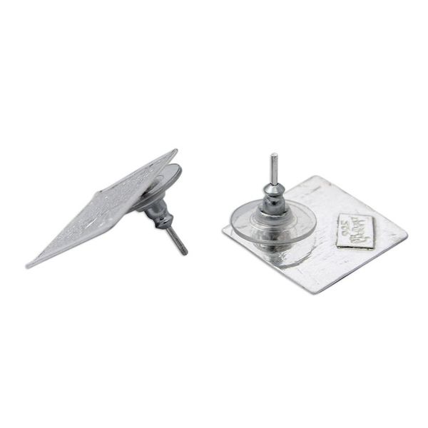 Alternate image for Sterling Silver Square Shaped Button Earrings from Mexico Windows of Texture