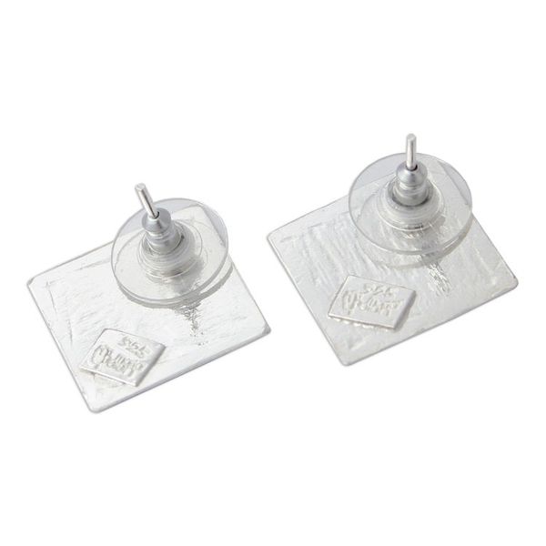 Alternate image for Sterling Silver Square Shaped Button Earrings from Mexico Windows of Texture