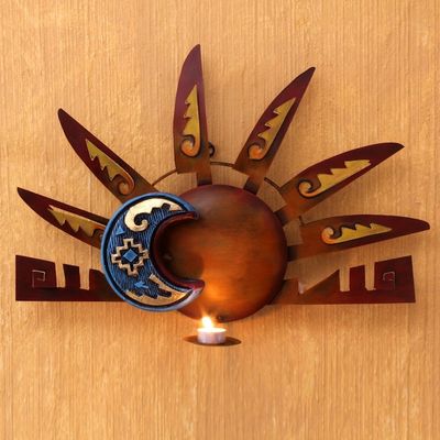 Main image for Sun and Moon Steel Wall Sconce Candleholder Aztec Eclipse