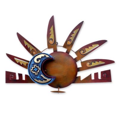 Alternate image for Sun and Moon Steel Wall Sconce Candleholder Aztec Eclipse