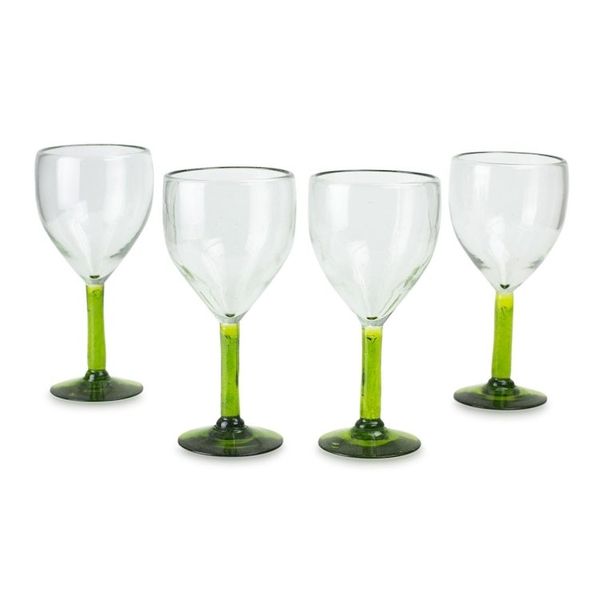Alternate image for Hand Made Wine Glasses Blown Glass Art set of 4 Forest Mirage
