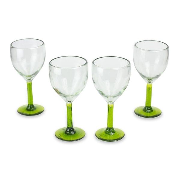 Alternate image for Hand Made Wine Glasses Blown Glass Art set of 4 Forest Mirage