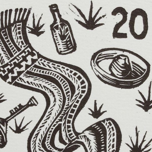 Alternate image for Mexico Folk Art Theme Signed Black and White Painting Print The Sarape Tequila Lotto