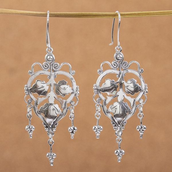 Alternate image for Mexican Handcrafted Sterling Silver Chandelier Earrings Three Leaves