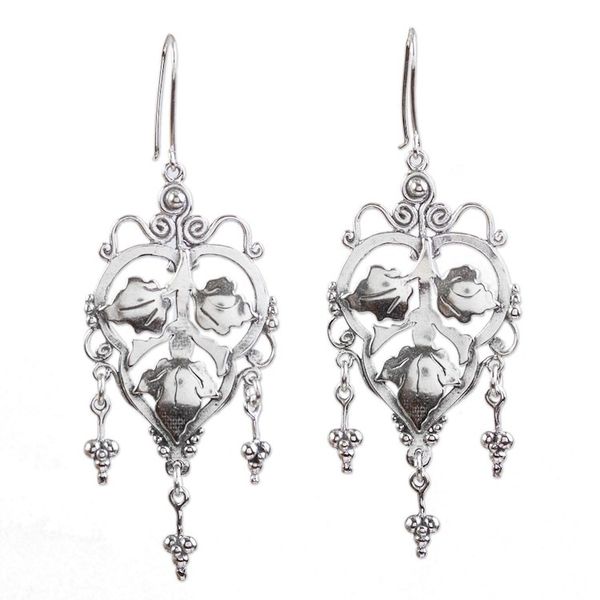 Alternate image for Mexican Handcrafted Sterling Silver Chandelier Earrings Three Leaves