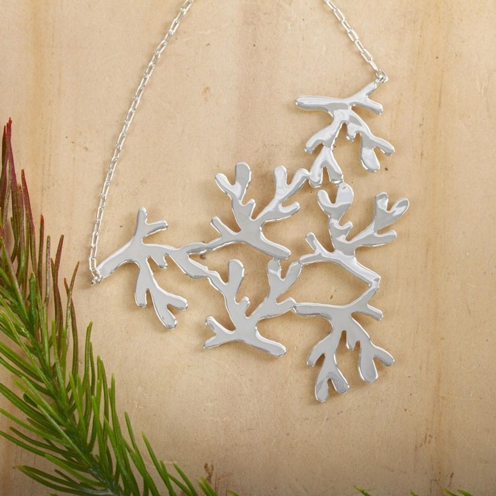 Sterling Silver Coral Pendant Necklace from Mexico 'Shining Coral'