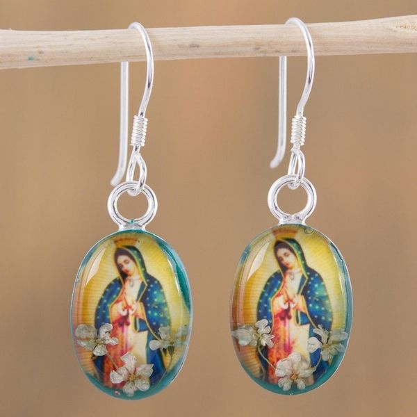 Alternate image for Religious Natural Flower Dangle Earrings from Mexico Flowering Faith