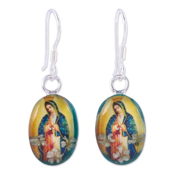 Alternate image for Religious Natural Flower Dangle Earrings from Mexico Flowering Faith
