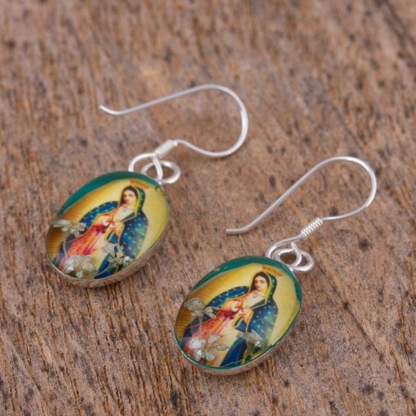 Alternate image for Religious Natural Flower Dangle Earrings from Mexico Flowering Faith