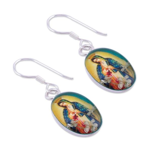 Alternate image for Religious Natural Flower Dangle Earrings from Mexico Flowering Faith