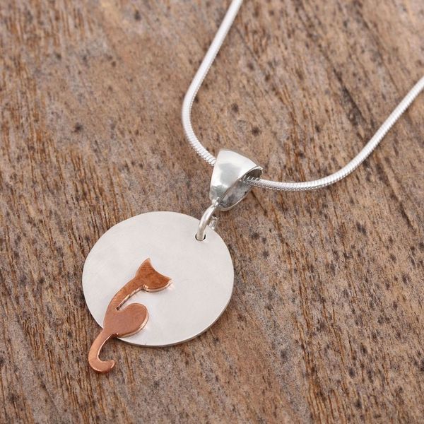 Alternate image for Sterling Silver and Copper Cat Pendant Necklace from Mexico Lunar Cat