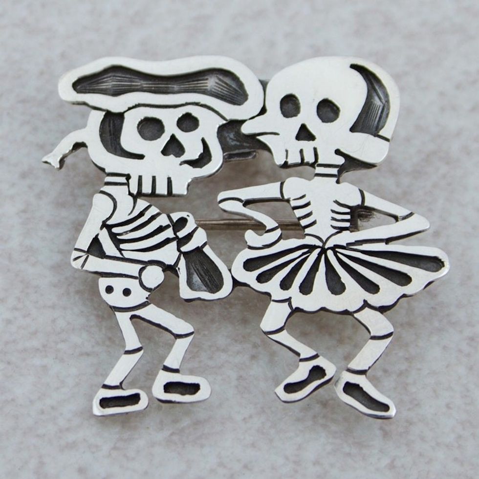 Signed Brooch Pendant from Mexican Day of the Dead 'Skeletal Matador Dance'