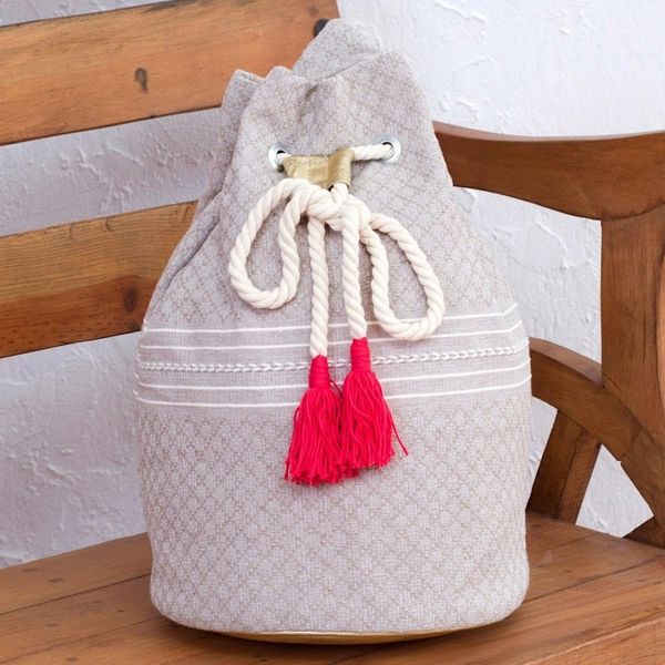 Alternate image for Striped Drawstring Cotton Backpack Handcrafted in Mexico Day Trip Dream
