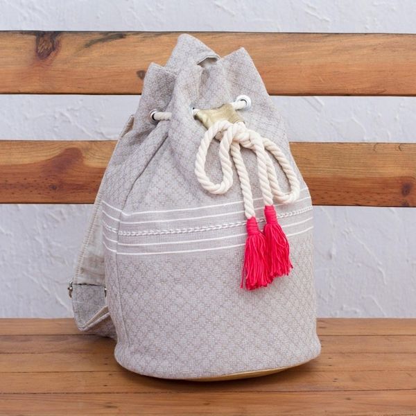 Alternate image for Striped Drawstring Cotton Backpack Handcrafted in Mexico Day Trip Dream