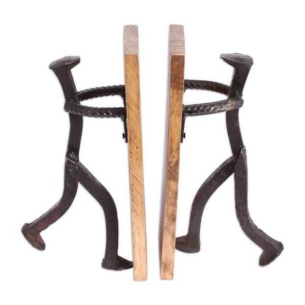 Alternate image for Handcrafted Upcycled Metal and Pinewood Bookends from Mexico Book Inspiration