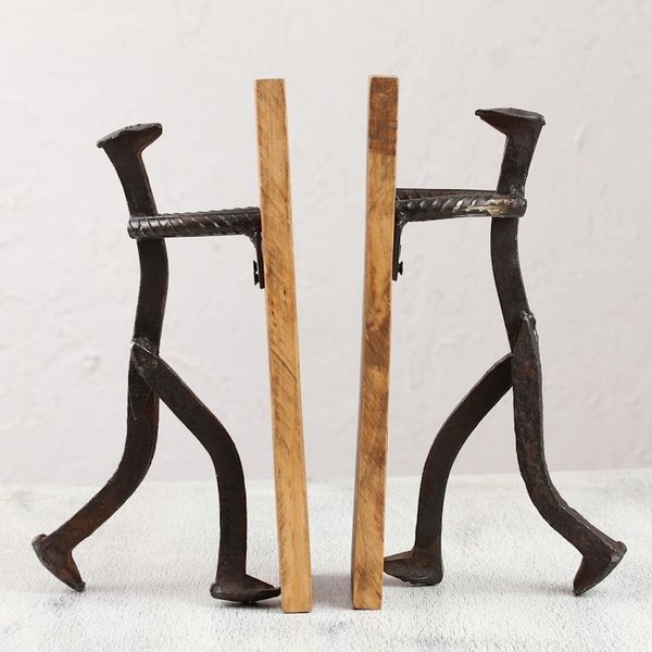 Alternate image for Handcrafted Upcycled Metal and Pinewood Bookends from Mexico Book Inspiration